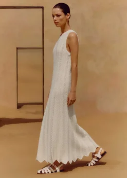 Textured Cotton Knit Scallop Maxi Dress