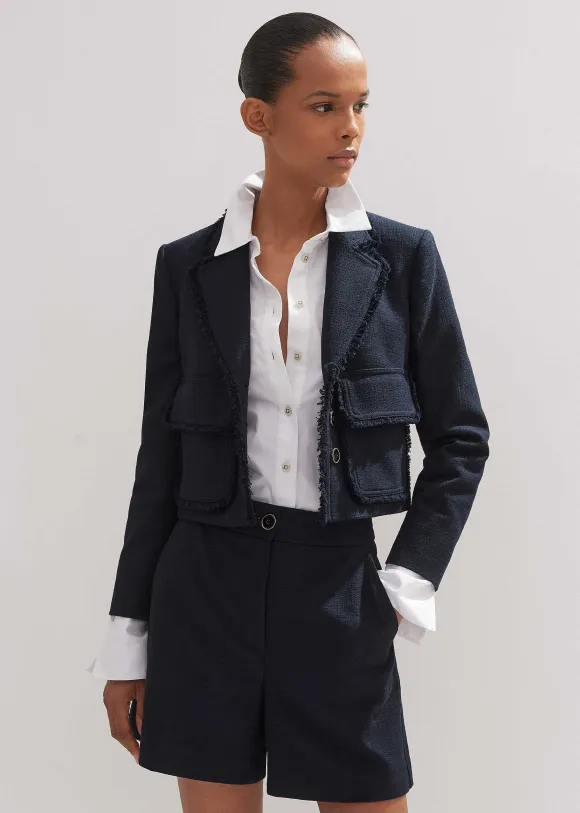 Textured Cotton-Blend Crop Jacket + Tweed Short Suit