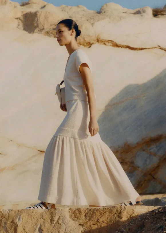 Textured High-Waisted Maxi Skirt