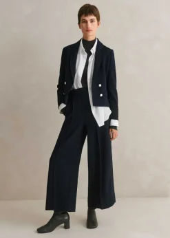 Textured High-Waisted Wide-Leg Crop Trouser