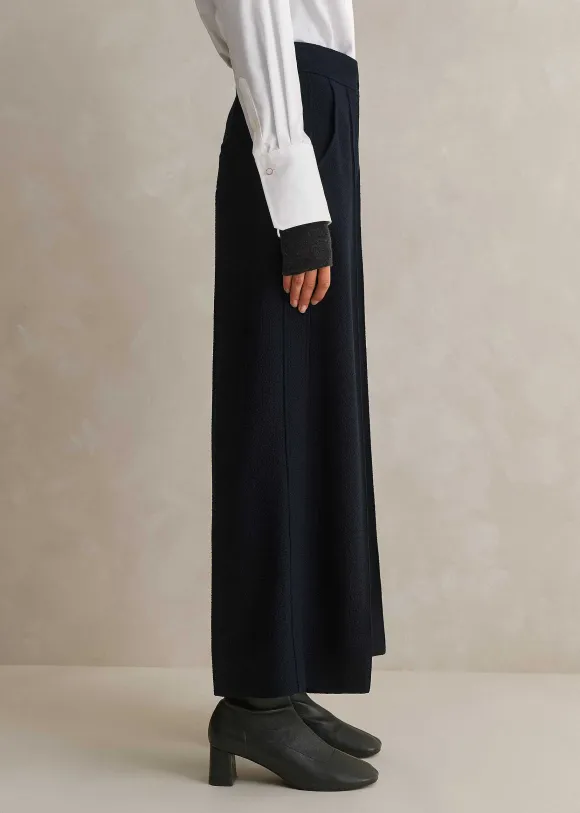 Textured High-Waisted Wide-Leg Crop Trouser