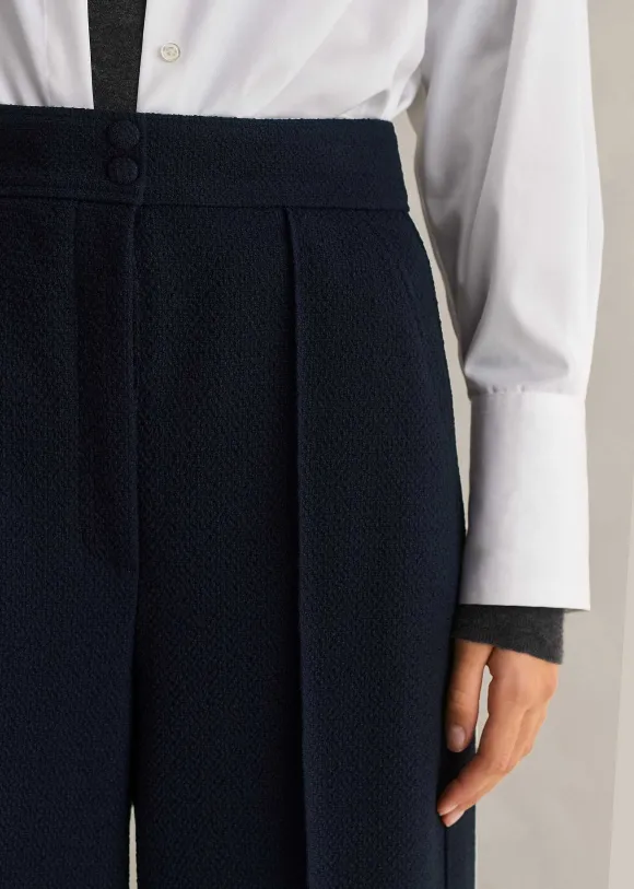 Textured High-Waisted Wide-Leg Crop Trouser