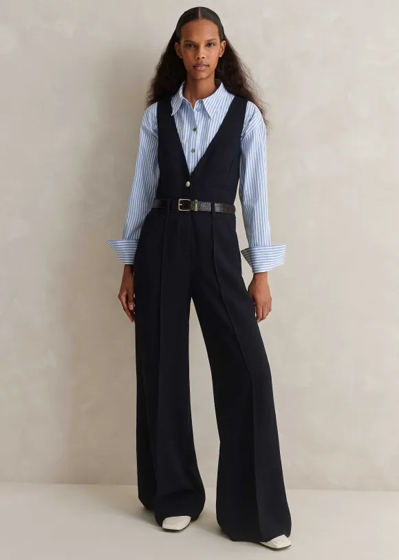 Textured Low V Wide-Leg Jumpsuit