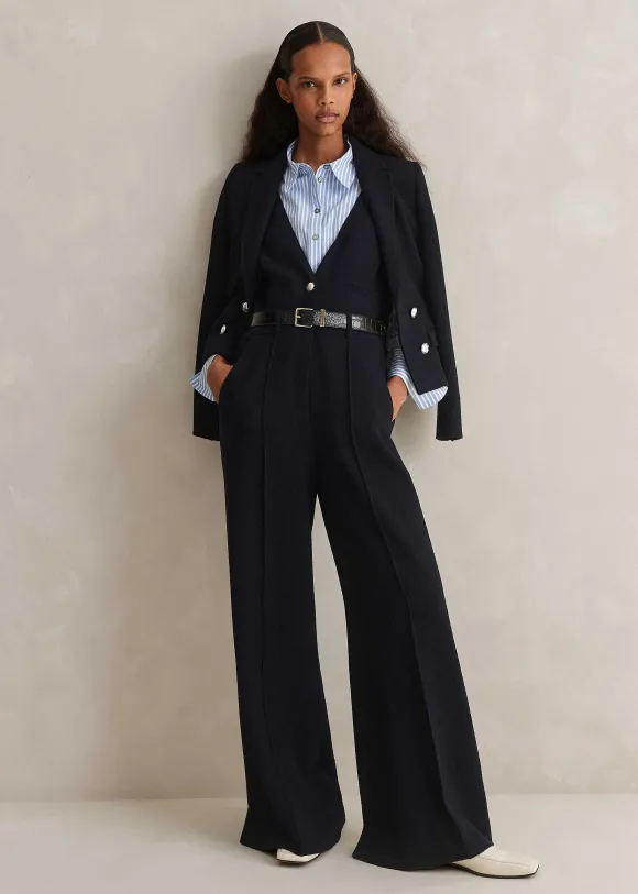Textured Low V Wide-Leg Jumpsuit