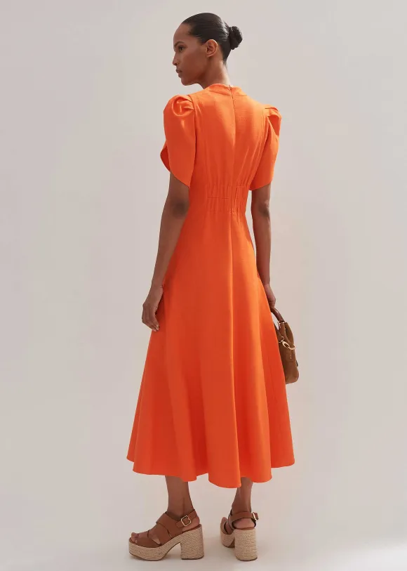 Textured Pleat Front Midi Dress