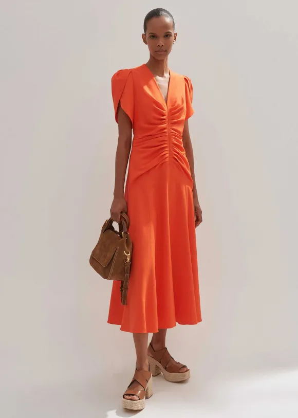 Textured Pleat Front Midi Dress