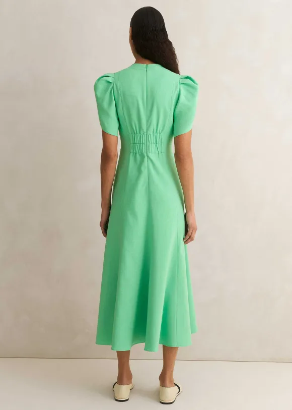 Textured Pleat Front Midi Dress