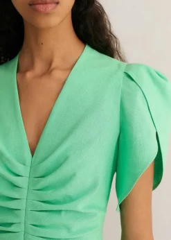 Textured Pleat Front Midi Dress