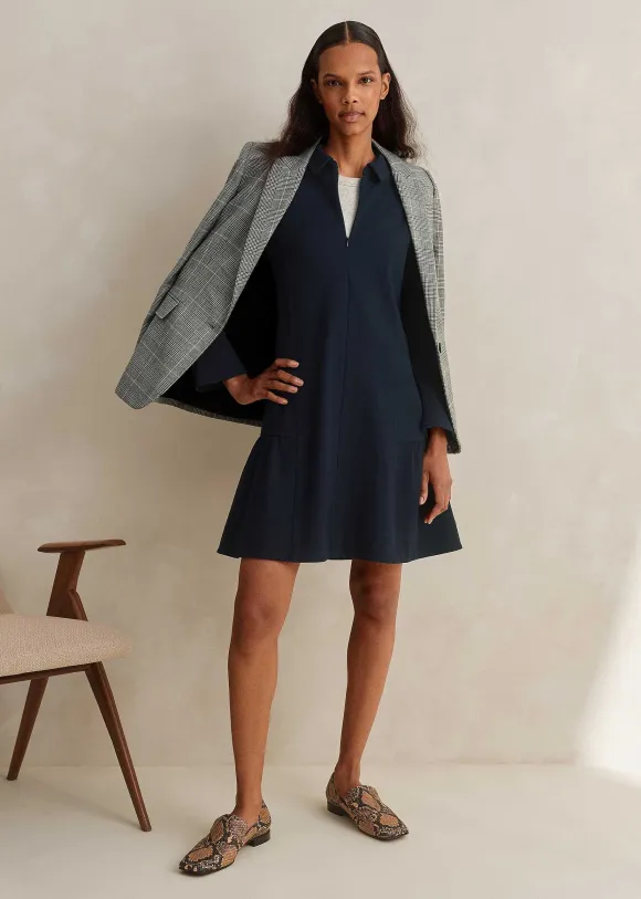 Travel Tailoring Fluted Hem Shift Dress