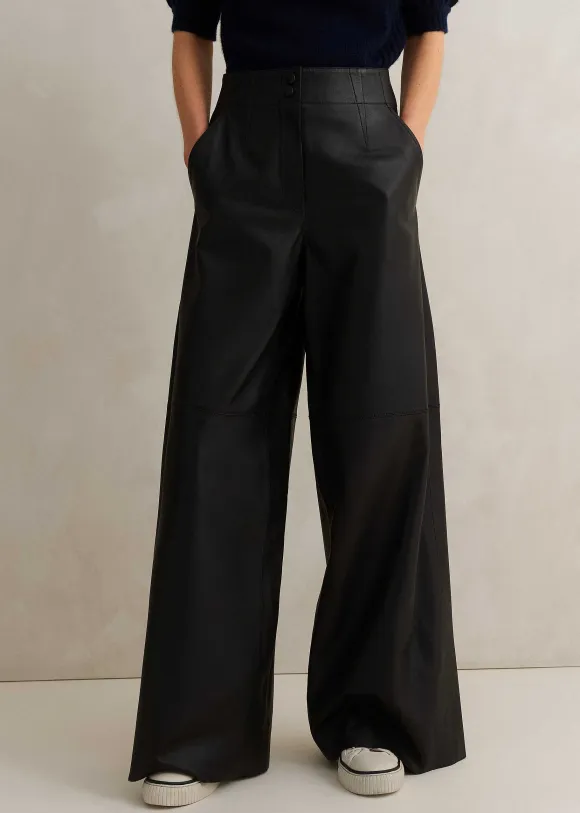 Ultra-Soft Leather Wide-Leg Trouser