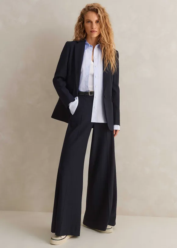 Wool-Blend Exaggerated Flare Trouser Suit